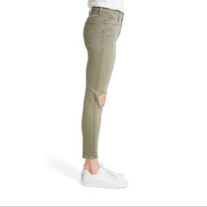 Free People Olive Ripped Knee Skinny Jeans